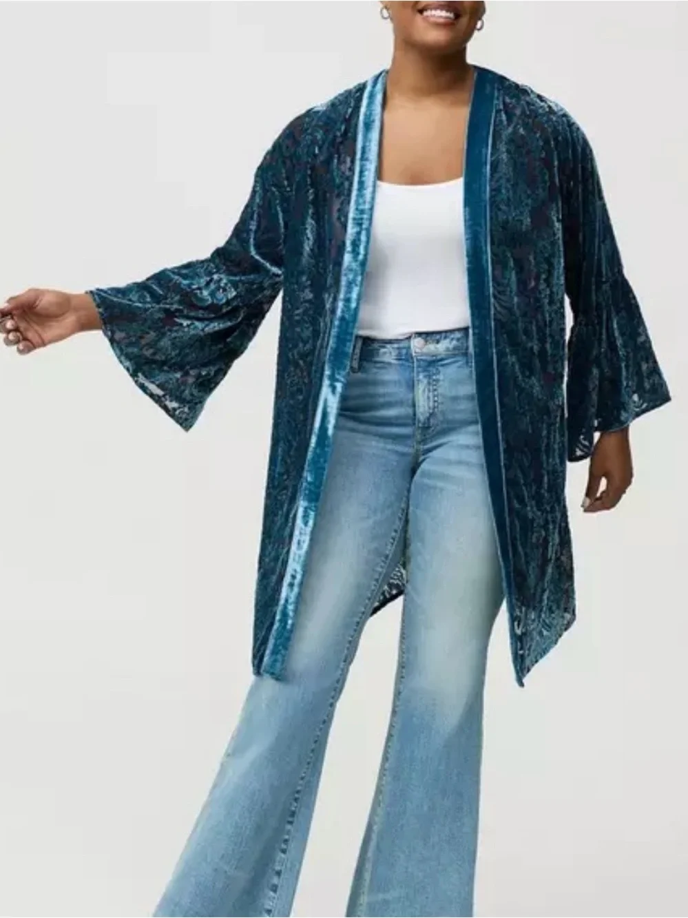 Torrid Velvet Burnout Kimono Robe - Teal Blue